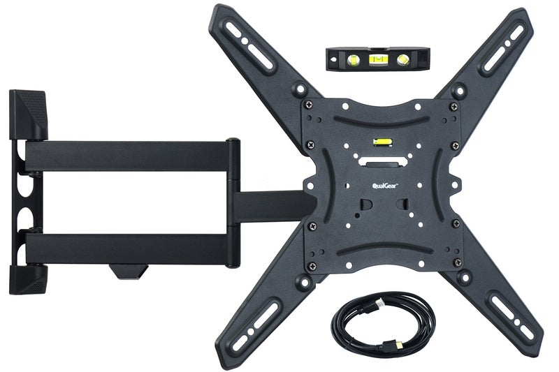 QualGear Qg-TM-021-Blk Universal Ultra Slim Low Profile Articulating Wall Mounting Kit for Most 23-Inch to 47-Inch and Some 55-Inch Led TVs, with 6ft HDMI V2.0 Cable, Black - Image 1